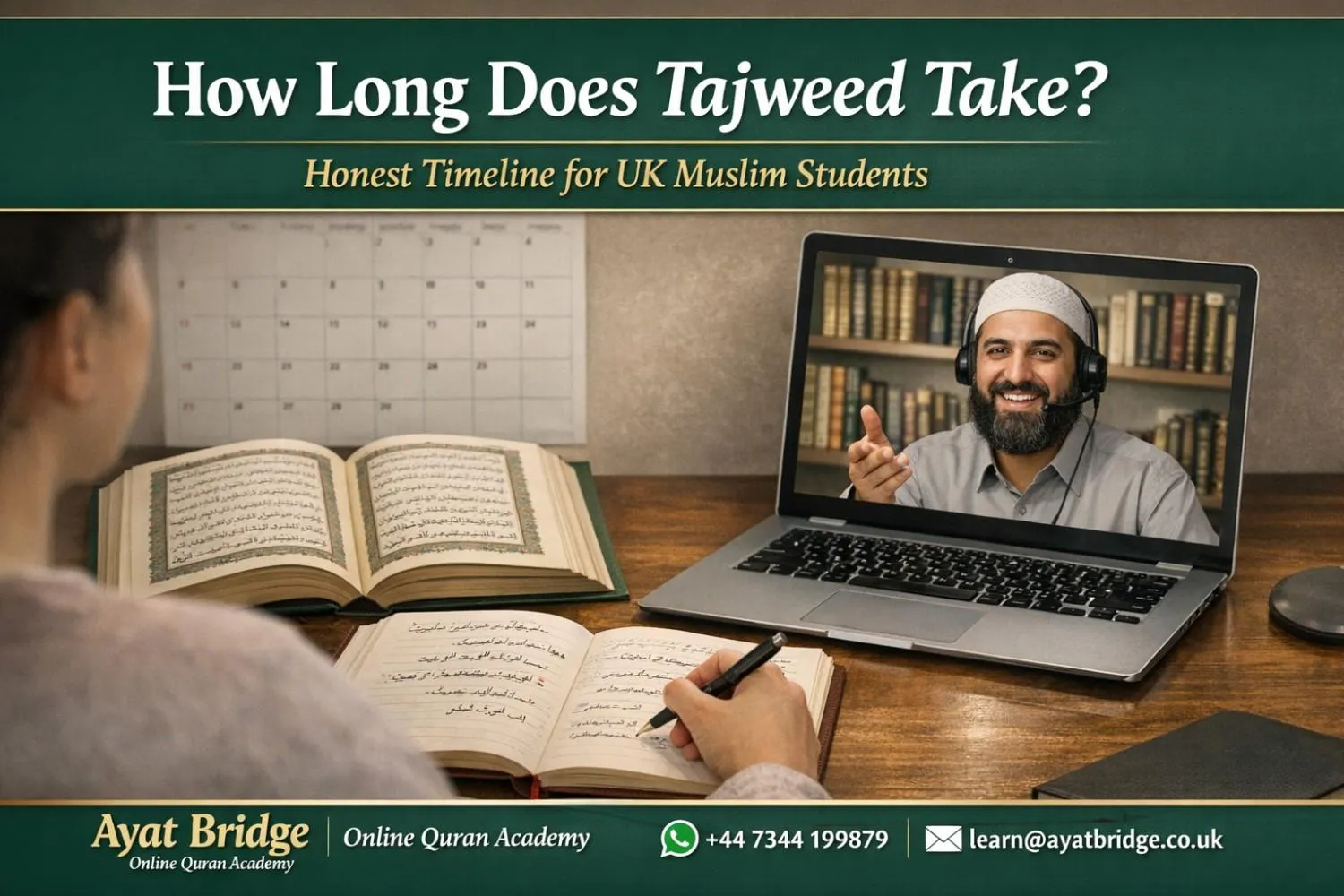 Student learning Tajweed rules with certified teacher online UK
